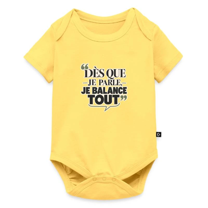 Dès que je parle, je balance tout sur Body à manches courtes Premium Bébé · jaune pastel