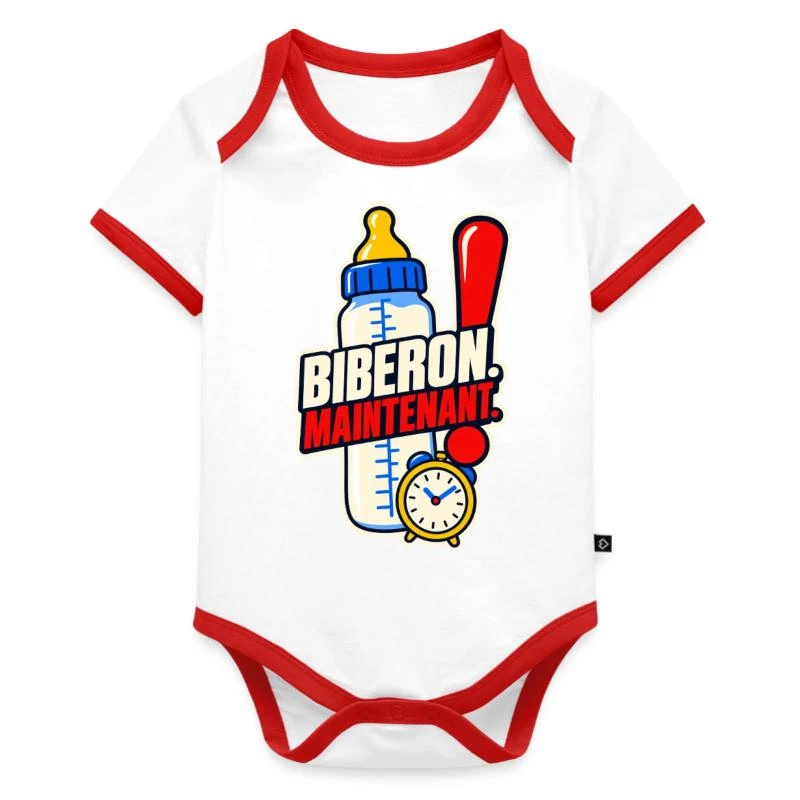 Biberon. Maintenant. sur Body Bébé bio contrasté manches courtes · blanc/rouge 
