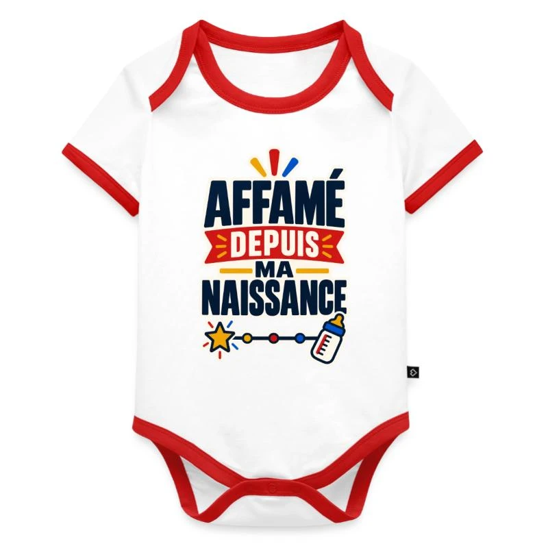Affamé depuis ma naissance sur Body Bébé bio contrasté manches courtes · blanc/rouge 