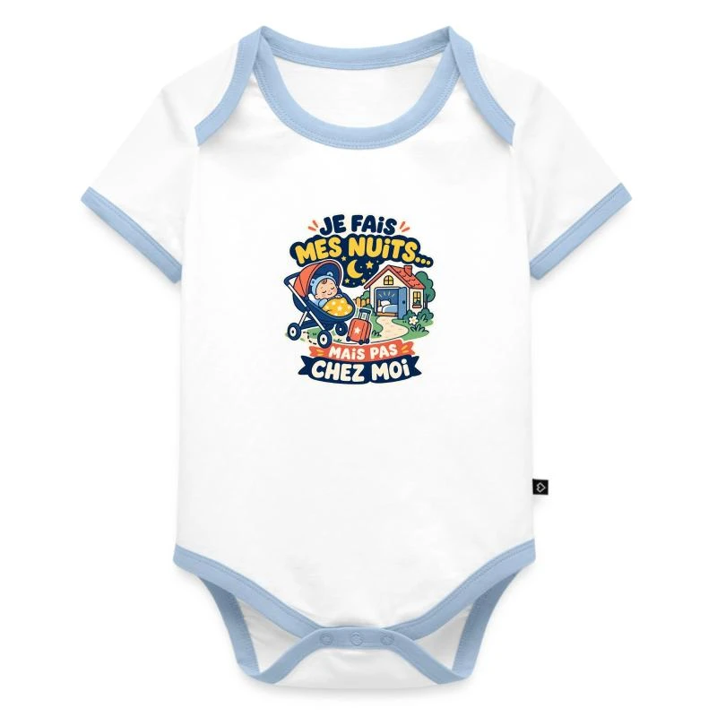 Je fais mes nuits… mais pas chez moi sur Body Bébé bio contrasté manches courtes · blanc/bleu clair 