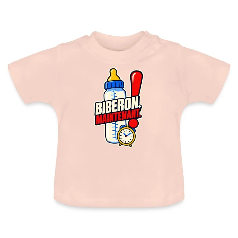 Biberon. Maintenant. sur T-shirt bio col rond Bébé · rose cristal