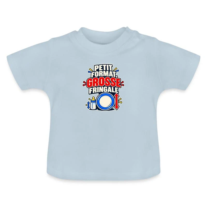 Petit format, grosse fringale sur T-shirt bio col rond Bébé · bleu clair