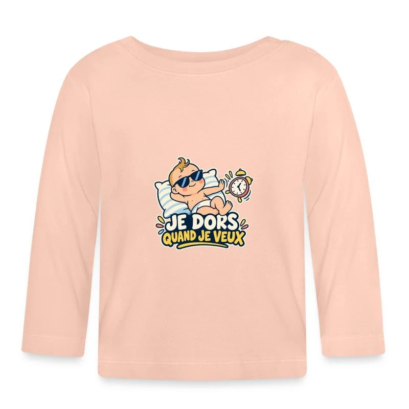 Je dors quand je veux sur T-shirt manches longues bio Bébé · rose cristal