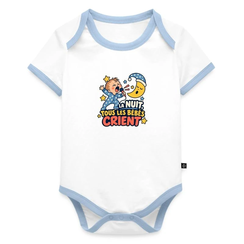 La nuit, tous les bébés crient sur Body Bébé bio contrasté manches courtes · blanc/bleu clair 
