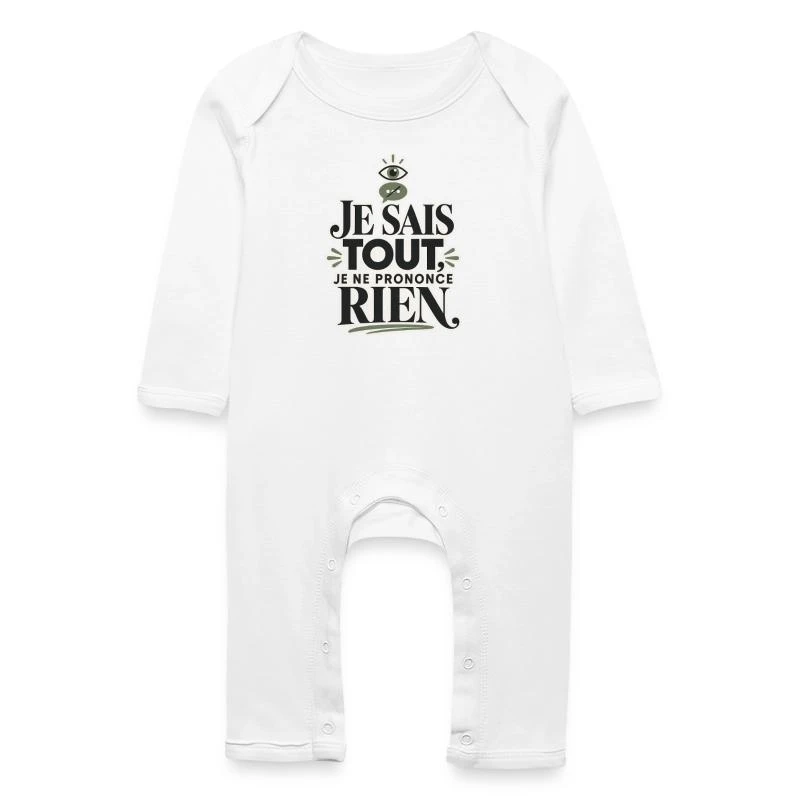 Je sais tout, je ne prononce rien sur Grenouillère bio Bébé · blanc