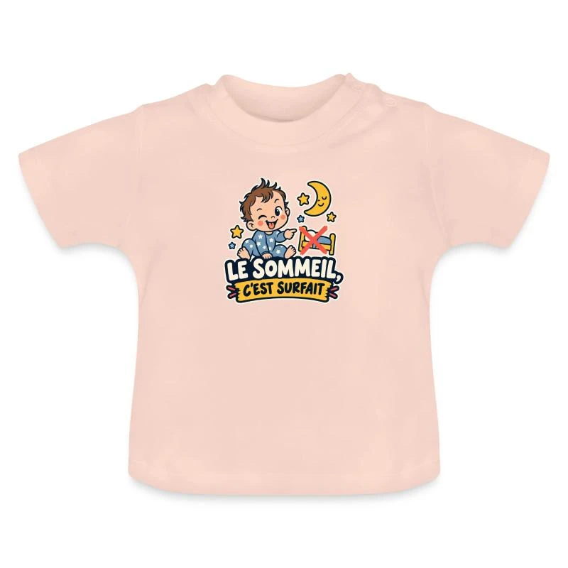 Le sommeil, c’est surfait sur T-shirt bio col rond Bébé · rose cristal
