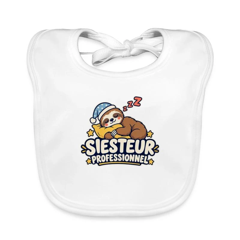 Siesteur professionnel sur Bavoir bio Bébé · blanc
