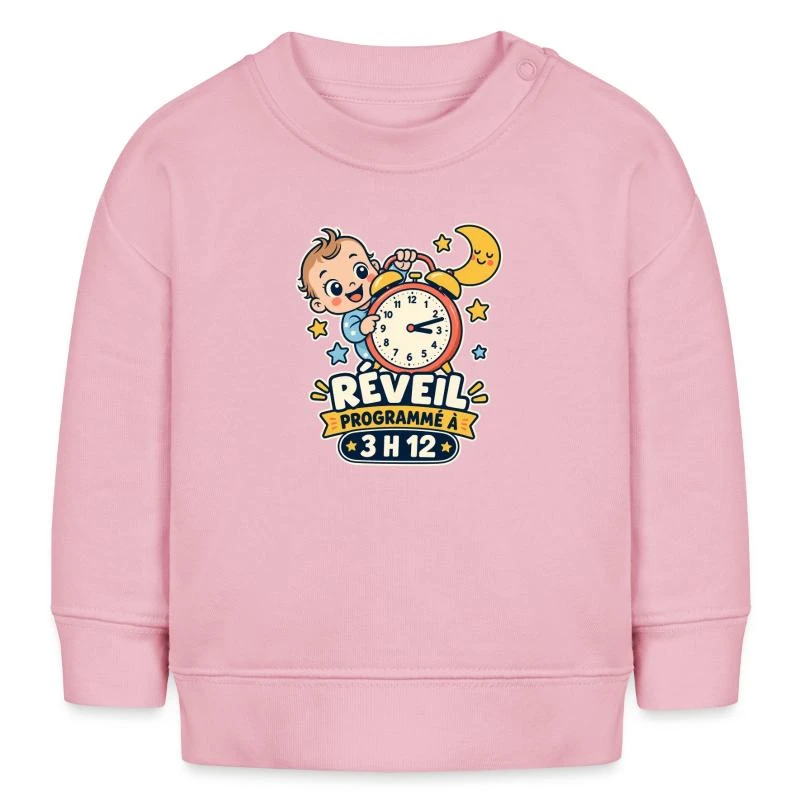 Réveil programmé à 3 h 12 sur Sweat bébé bio Stanley/Stella · rose pâle