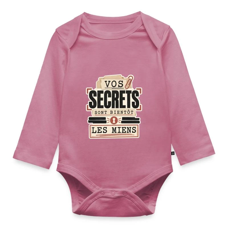 Vos secrets sont bientôt les miens sur Body Bébé bio manches longues · mauve