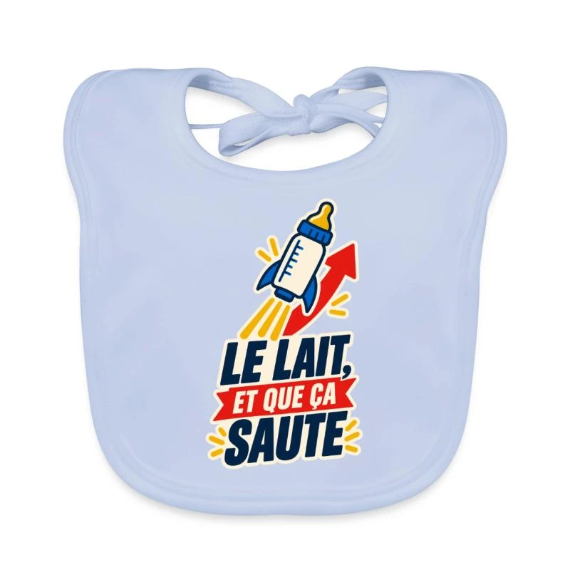 Le lait et que ça saute sur Bavoir bio Bébé · bleu ciel
