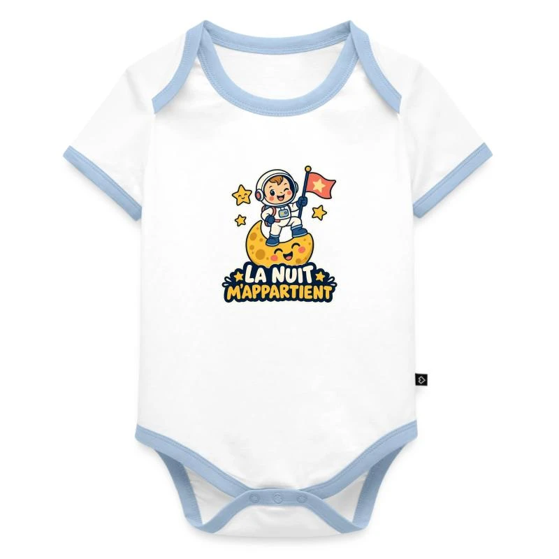 La nuit m’appartient sur Body Bébé bio contrasté manches courtes · blanc/bleu clair 