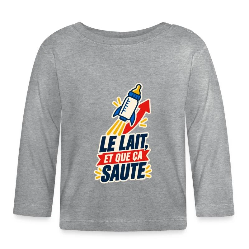 Le lait et que ça saute sur T-shirt manches longues bio Bébé · gris chiné
