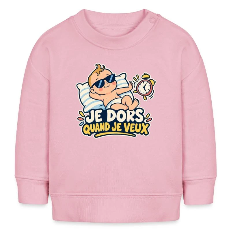 Je dors quand je veux sur Sweat bébé bio Stanley/Stella · rose pâle