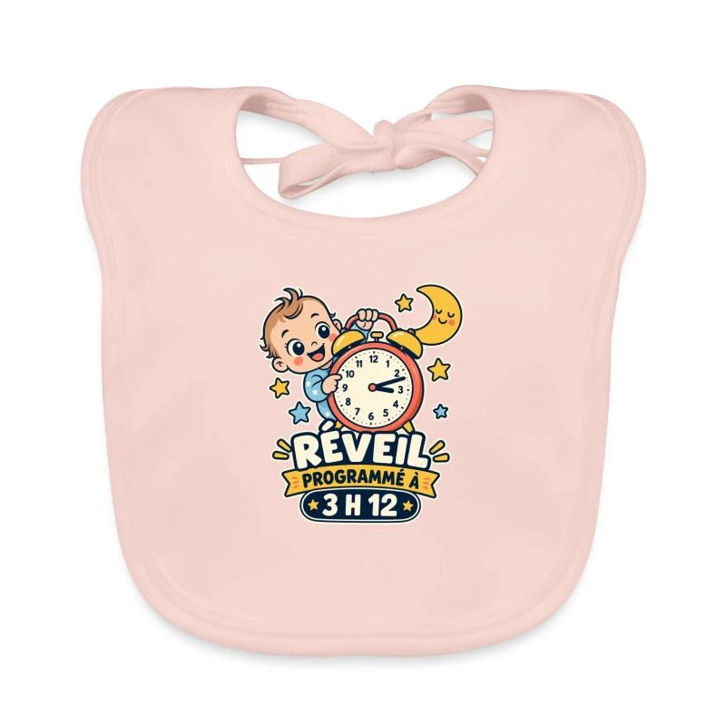 Réveil programmé à 3 h 12 sur Bavoir bio Bébé · rose