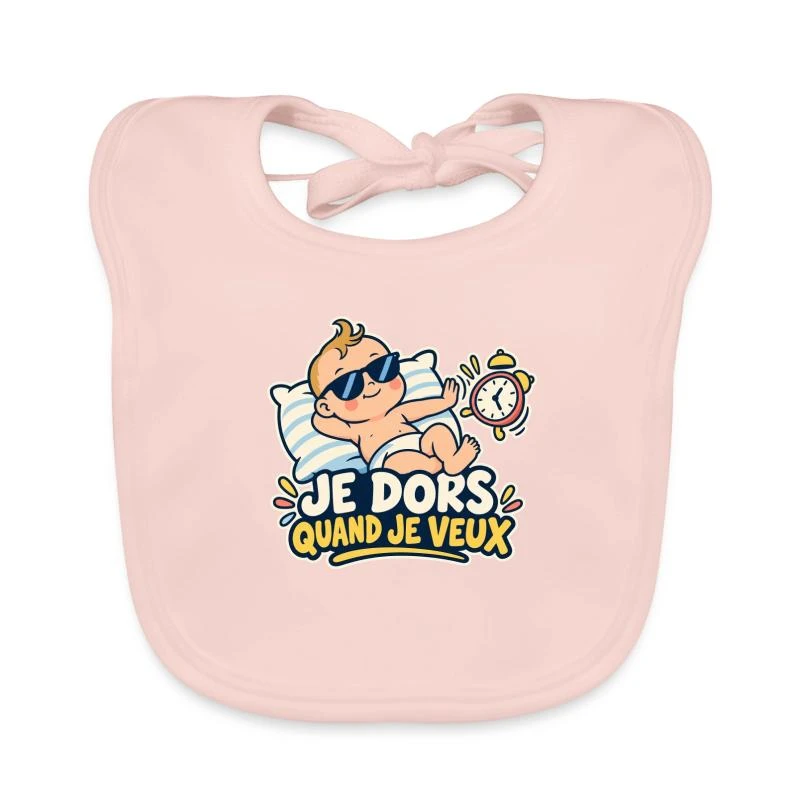 Je dors quand je veux sur Bavoir bio Bébé · rose
