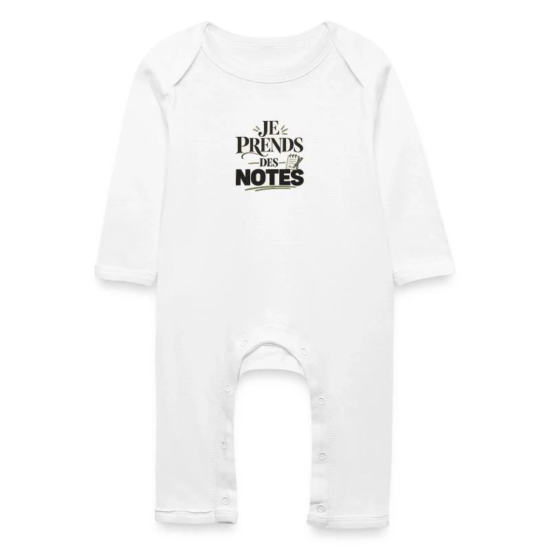 Je prends des notes – Humour bébé sur Grenouillère bio Bébé · blanc