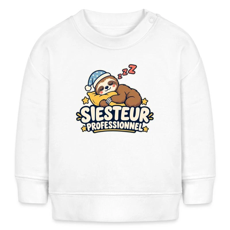 Siesteur professionnel sur Sweat bébé bio Stanley/Stella · blanc