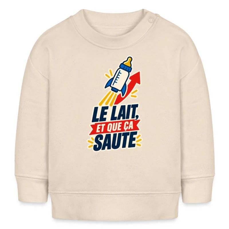 Le lait et que ça saute sur Sweat bébé bio Stanley/Stella · écru doux