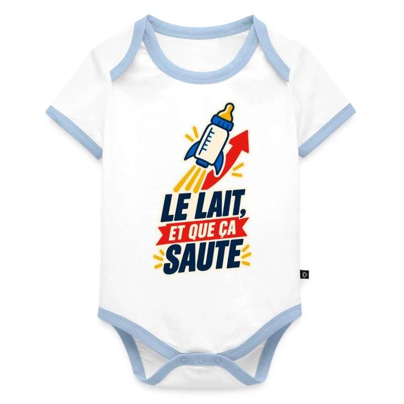 Le lait et que ça saute sur Body Bébé bio contrasté manches courtes · blanc/bleu clair 