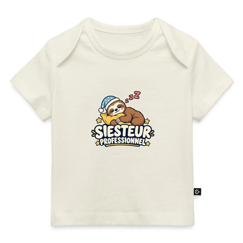 Siesteur professionnel sur T-shirt Premium bébé bio · blanc cassé