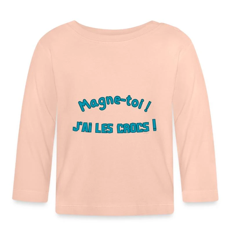 Magne-toi, j’ai les crocs sur T-shirt manches longues bio Bébé · rose cristal