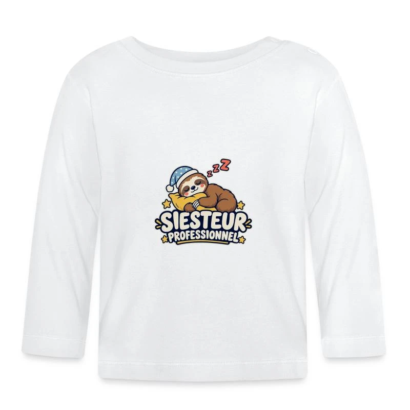 Siesteur professionnel sur T-shirt manches longues bio Bébé · blanc