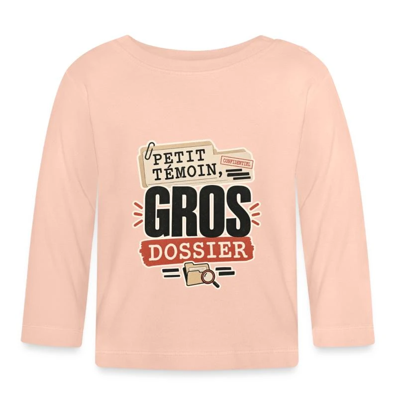 Petit témoin, gros dossier sur T-shirt manches longues bio Bébé · rose cristal