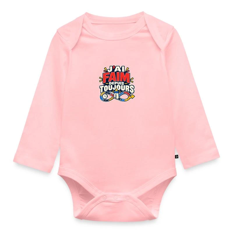 J’ai faim depuis toujours sur Body Bébé bio manches longues · rose