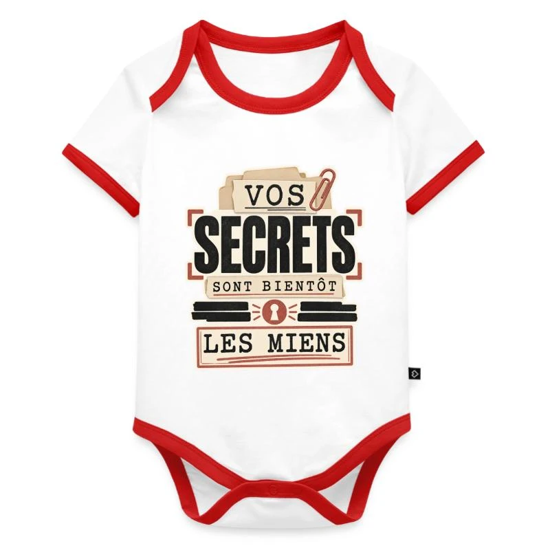 Vos secrets sont bientôt les miens sur Body Bébé bio contrasté manches courtes · blanc/rouge 