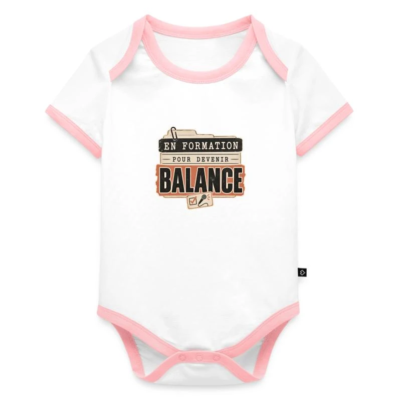 En formation pour devenir balance sur Body Bébé bio contrasté manches courtes · blanc/rose 