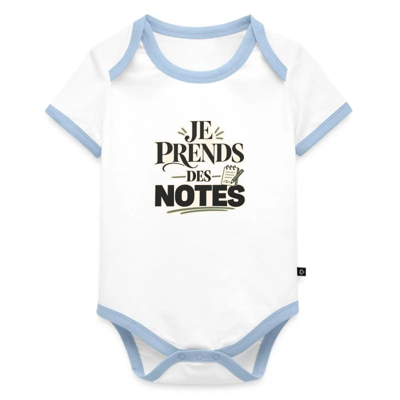 Je prends des notes – Humour bébé sur Body Bébé bio contrasté manches courtes · blanc/bleu clair 