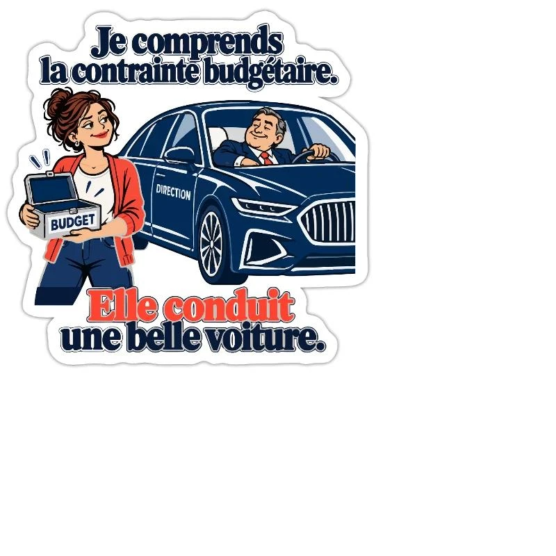 Budget serré, belle voiture de direction sur Sticker — taille M · blanc mat