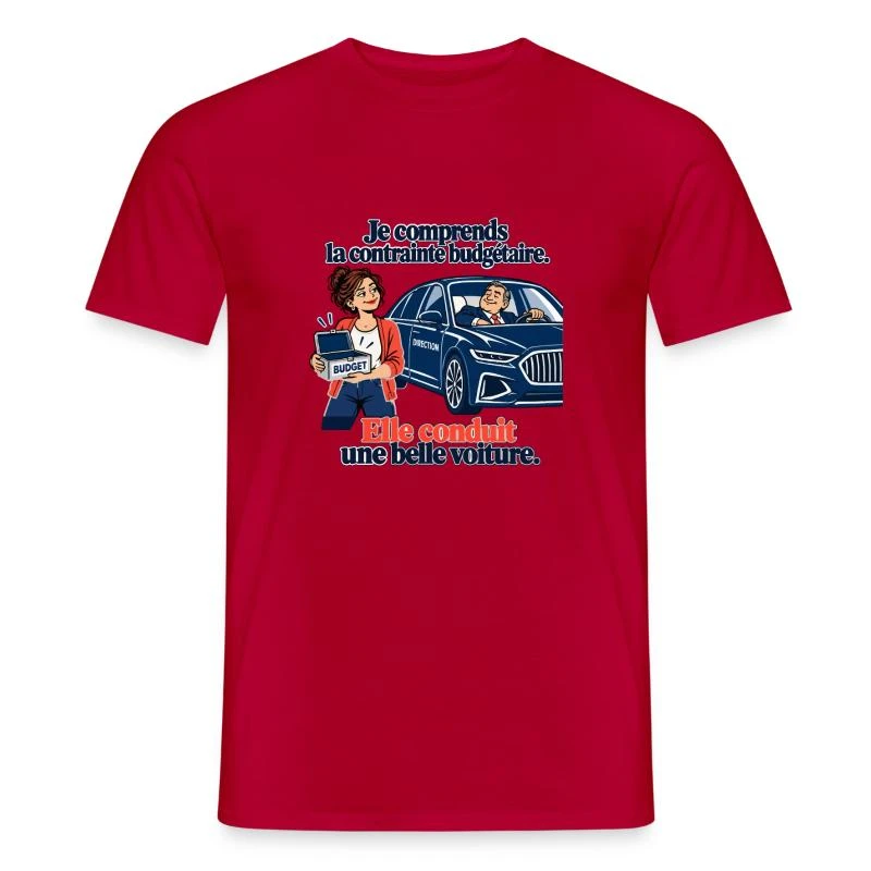 Budget serré, belle voiture de direction sur T-shirt homme · rouge
