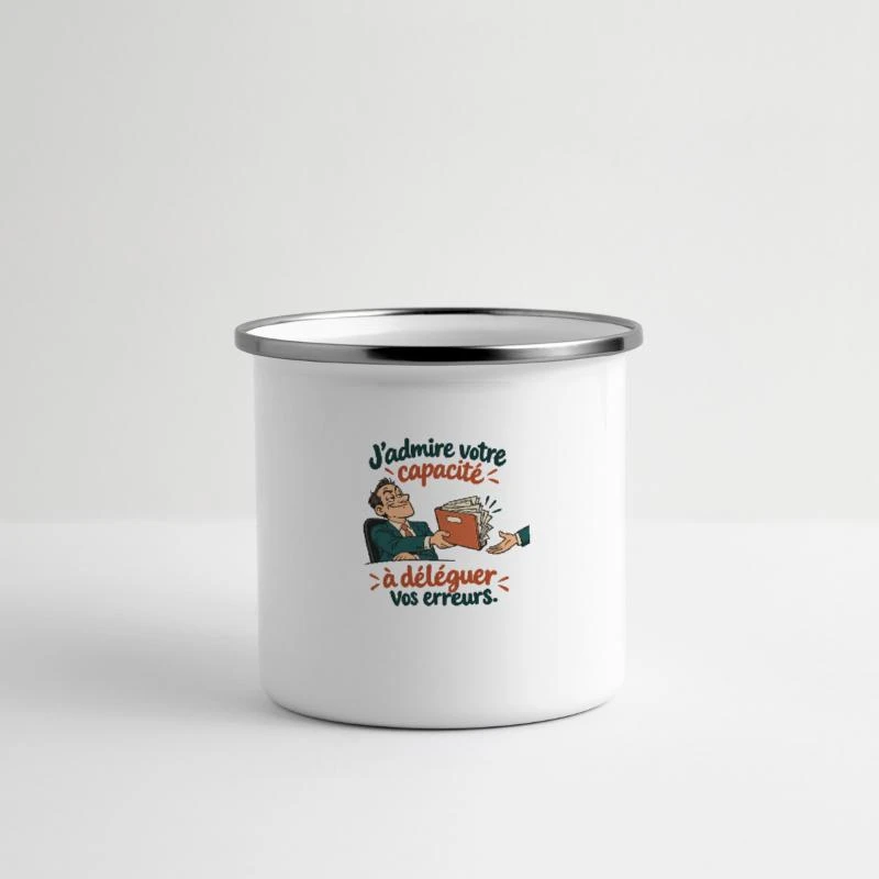 Déléguer ses erreurs, tout un talent sur Mug panoramique émaillé · blanc