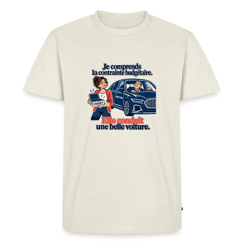 Budget serré, belle voiture de direction sur T-shirt Premium bio Homme · blanc cassé