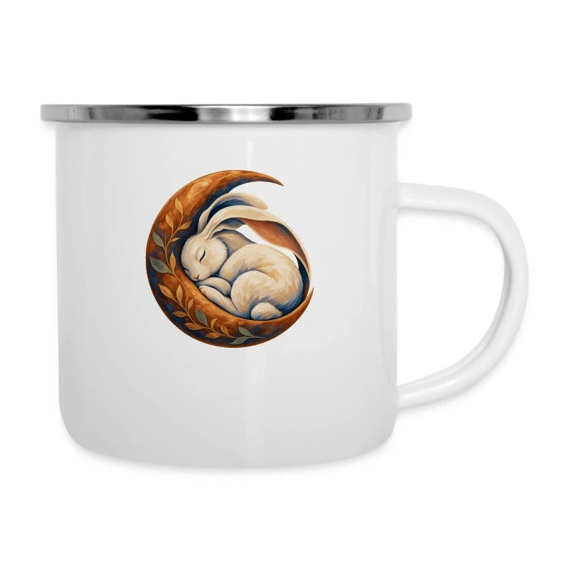 Lapin endormi dans un croissant de lune sur Tasse émaillée · blanc