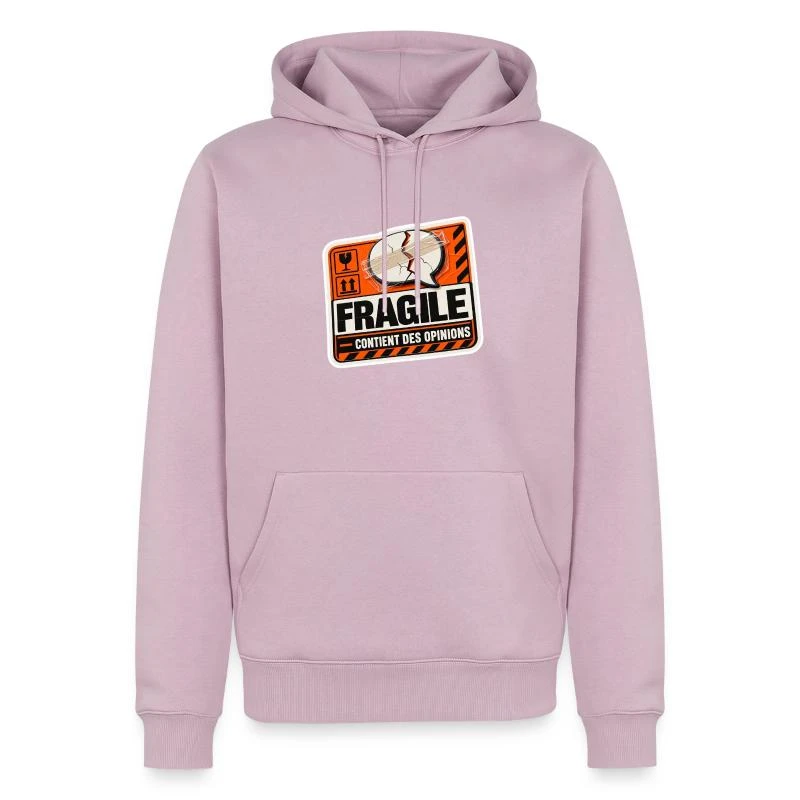 Fragile : contient des opinions sur Sweat à capuche Premium bio Homme · rose poudré