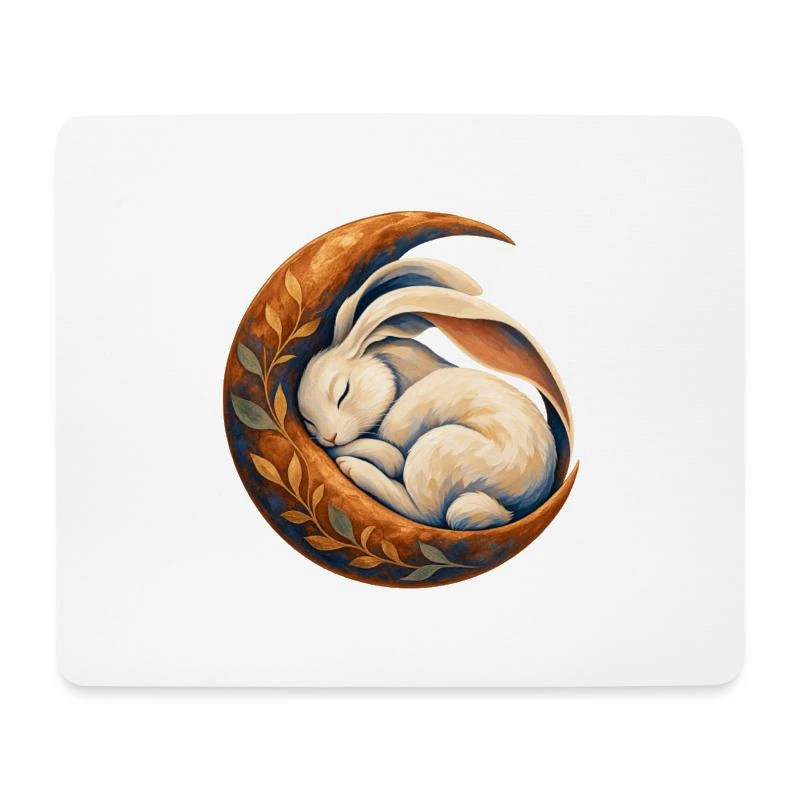 Lapin endormi dans un croissant de lune sur Tapis de souris (format paysage) · blanc