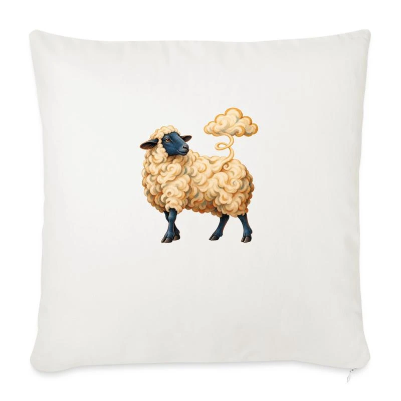Mouton dont la laine devient nuage sur Housse de coussin décorative 45 x 45 cm · blanc nature
