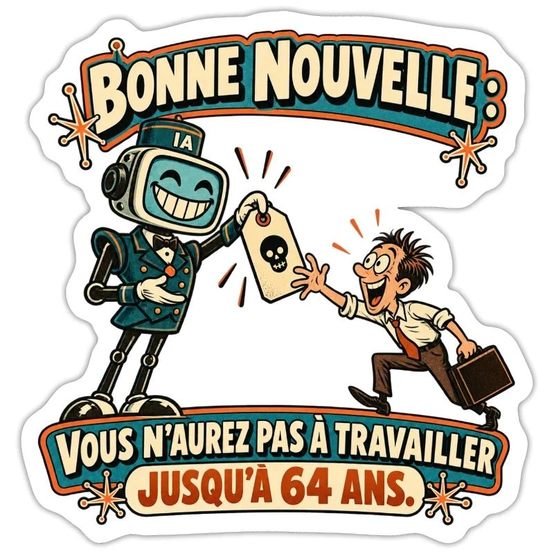 Retraite à 64 ans ? L’IA a une autre idée sur Sticker taille S (10 x 10 cm) · blanc mat