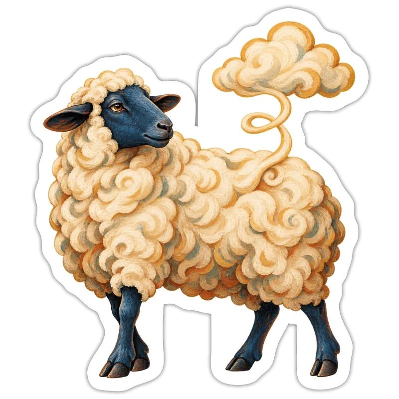 Mouton dont la laine devient nuage sur Sticker taille S (10 x 10 cm) · blanc mat