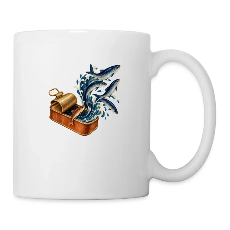 Sardines évadées dans les vagues sur Mug blanc · blanc