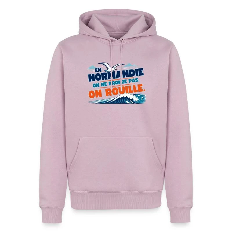 Normandie, on ne bronze pas, on rouille sur Sweat à capuche Premium bio Homme · rose poudré