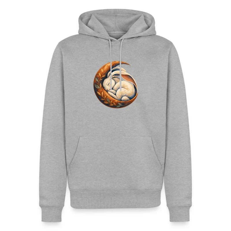 Lapin endormi dans un croissant de lune sur Sweat à capuche Premium bio Homme · gris chiné