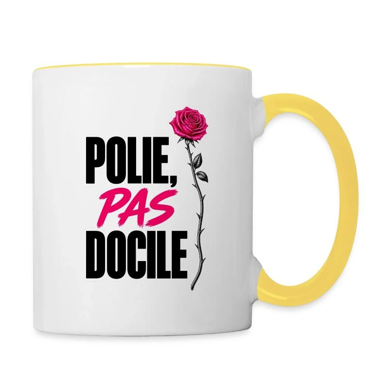 Polie, pas docile sur Mug contrasté · blanc/jaune