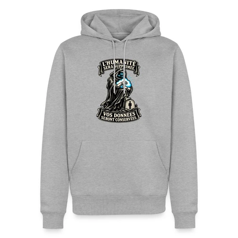 L’humanité supprimée, les données conservées sur Sweat à capuche Premium bio Homme · gris chiné