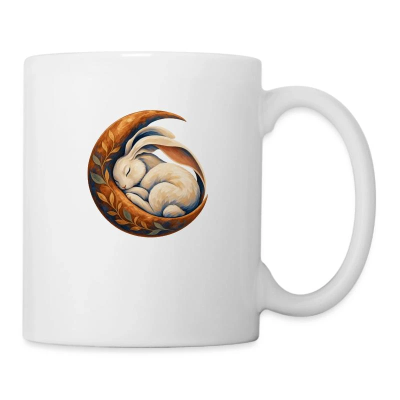 Lapin endormi dans un croissant de lune sur Mug blanc · blanc