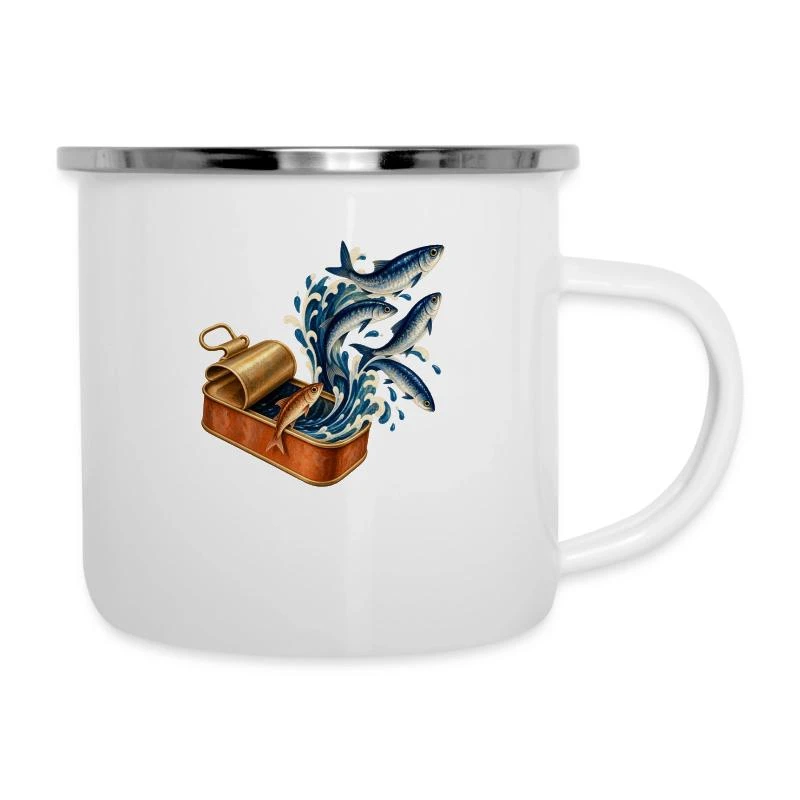 Sardines évadées dans les vagues sur Tasse émaillée · blanc
