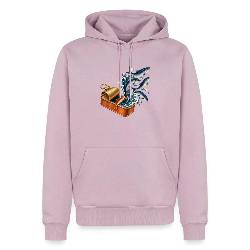 Sardines évadées dans les vagues sur Sweat à capuche Premium bio Homme · rose poudré