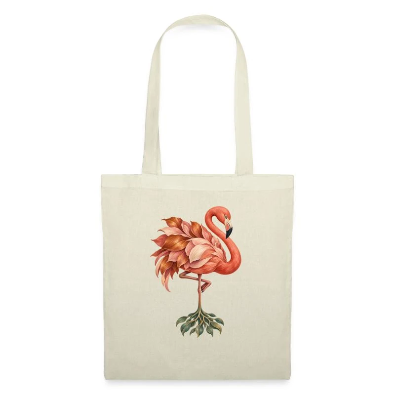 Flamant rose aux plumes et racines végétales sur Sac en tissu · nature